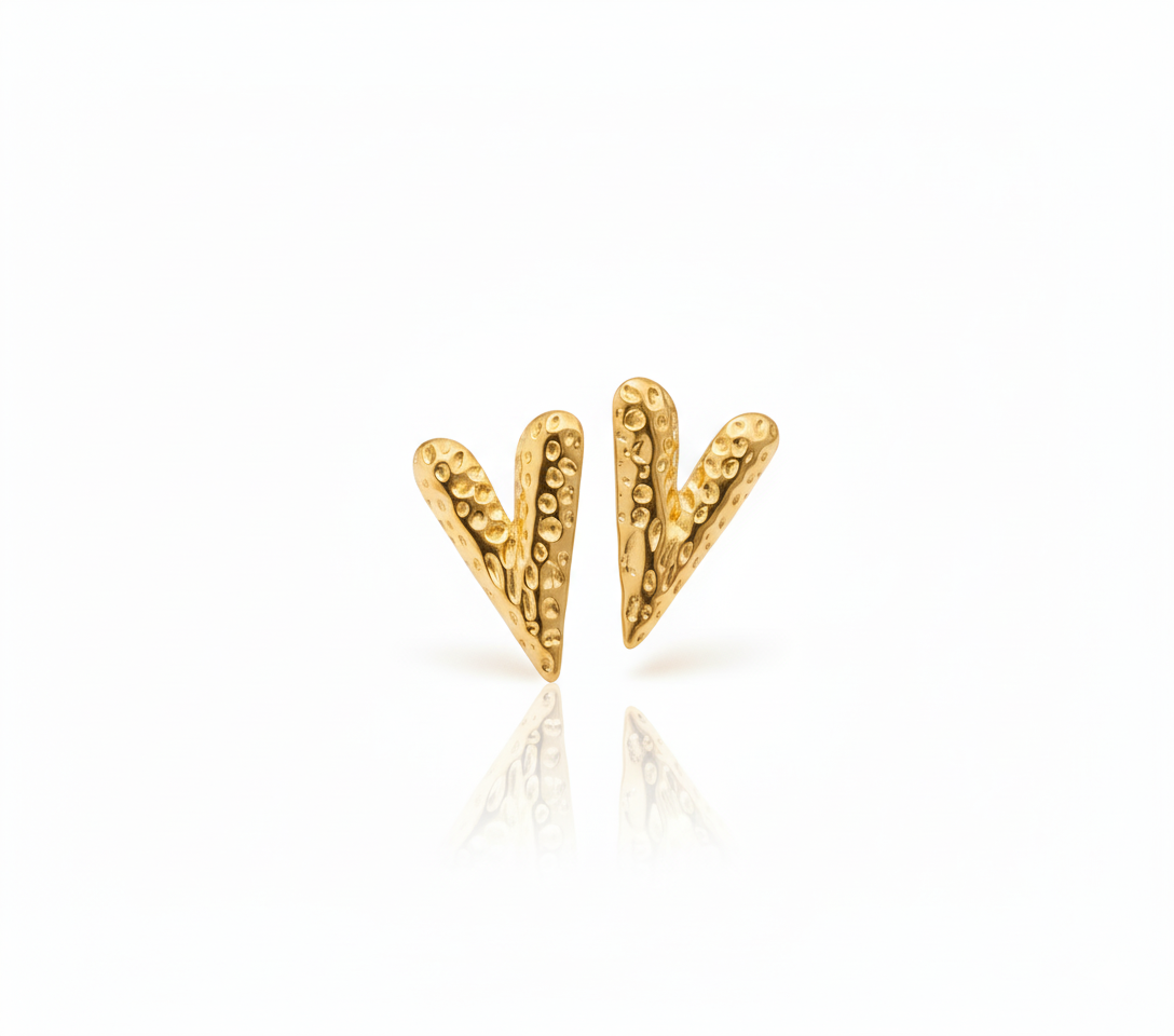 Textured V Gold Stud Earrings · Karigaar
