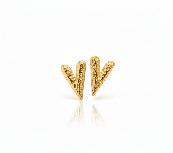 Textured V Gold Stud Earrings · Karigaar