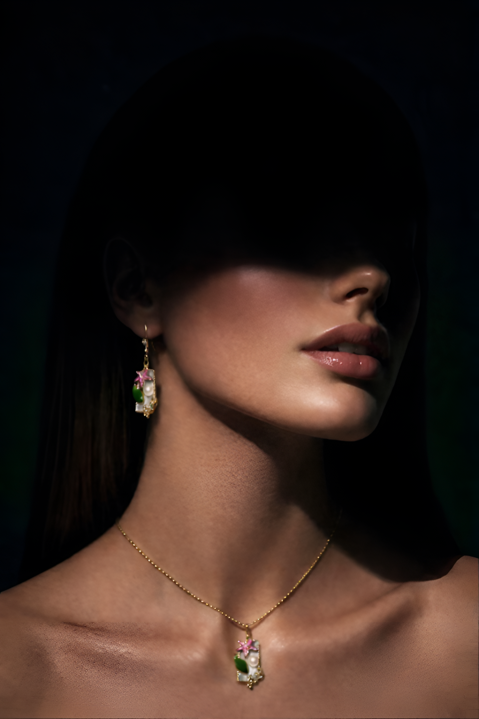 Midnight Bloom Pendant – Modern Floral Statement Piece